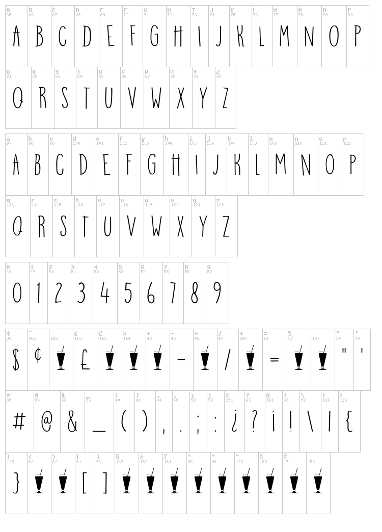 DK Mango Smoothie font map